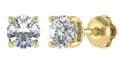14K Yellow Gold Lab-Grown Diamond Stud Earrings – Round Cut D–F VS (1–3 Ct)