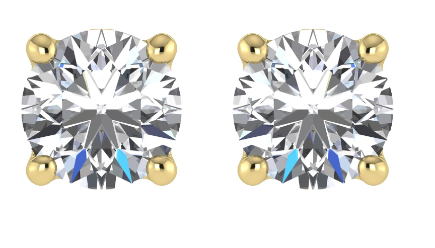 14K Yellow Gold Lab-Grown Diamond Stud Earrings – Round Cut D–F VS (1–3 Ct)