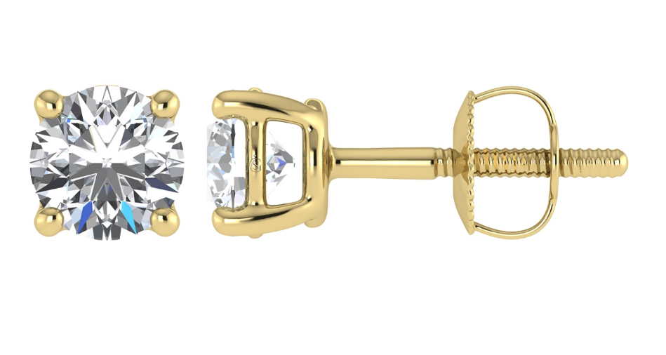 14K Yellow Gold Lab-Grown Diamond Stud Earrings – Round Cut D–F VS (1–3 Ct)