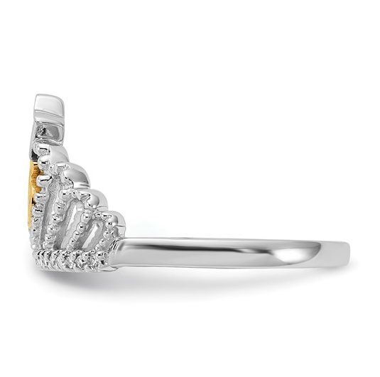 10K Two-Tone Diamond “15” Quinceañera Crown Ring (0.10 CT)