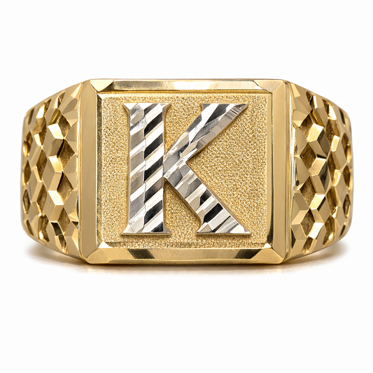 10K Yellow Gold Initial 'K' Ring – Custom Letter Signet Ring