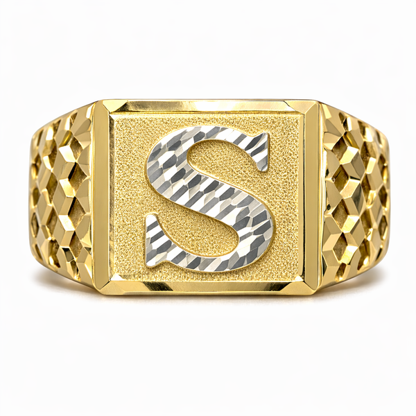 10K Yellow Gold Initial 'S' Ring – Custom Letter Signet Ring