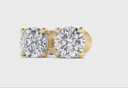 14K Yellow Gold Lab-Grown Diamond Stud Earrings – Round Cut D–F VS (1–3 Ct)