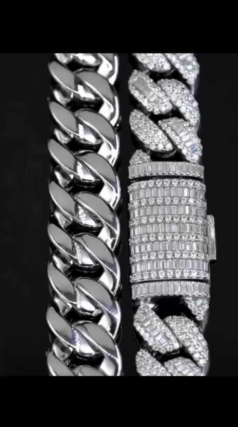 Silver Moissanite Alternate Baguette Cuban Link Necklace | 22" Iced Out VVS Chain