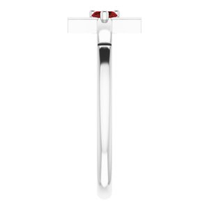 14K White Natural Mozambique Garnet Heart Cross Ring