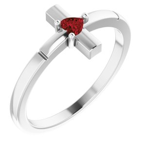 14K White Natural Mozambique Garnet Heart Cross Ring