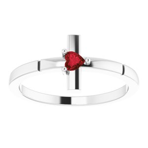 14K White Natural Mozambique Garnet Heart Cross Ring