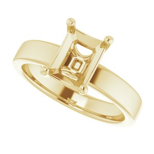 14K Yellow 8x6 mm Emerald Solitaire Engagement Ring Mounting