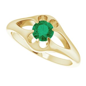 14K Yellow Natural Emerald Belcher Ring