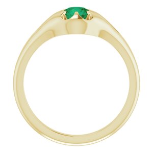 14K Yellow Natural Emerald Belcher Ring