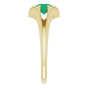 14K Yellow Natural Emerald Belcher Ring