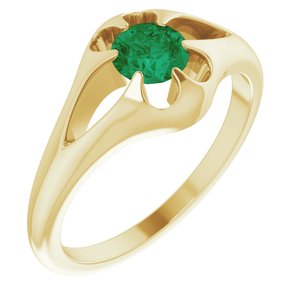14K Yellow Natural Emerald Belcher Ring