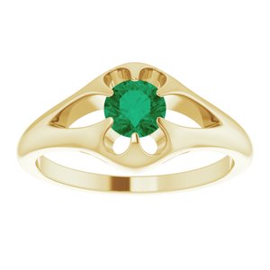 14K Yellow Natural Emerald Belcher Ring