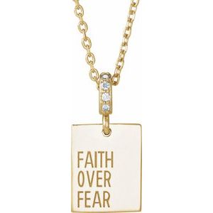 14K Yellow .02 CTW Natural Diamond Faith Over Fear 16-18" Necklace