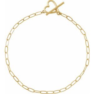 14K Yellow Heart & Paperclip-Style Chain 7" Bracelet