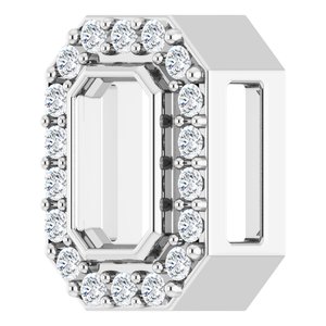 14K White 6x4 mm Emerald .08 CTW Natural Diamond Semi-Set Halo-Style Pendant