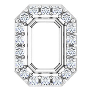 14K White 6x4 mm Emerald .08 CTW Natural Diamond Semi-Set Halo-Style Pendant